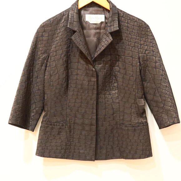 MAX MARA Blazer jacket animal print brown metallic snap office Italy designer 8 - Picture 2 of 13
